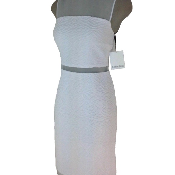 Calvin Klein Women's White Textured Bridal Engagement Illusion Cocktail Dress 6 - Picture 1 of 16